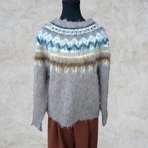 MAGASCHONI Scandi Girl Fair Isle Cabincore Soft Wool Blend Sweater Oversize S